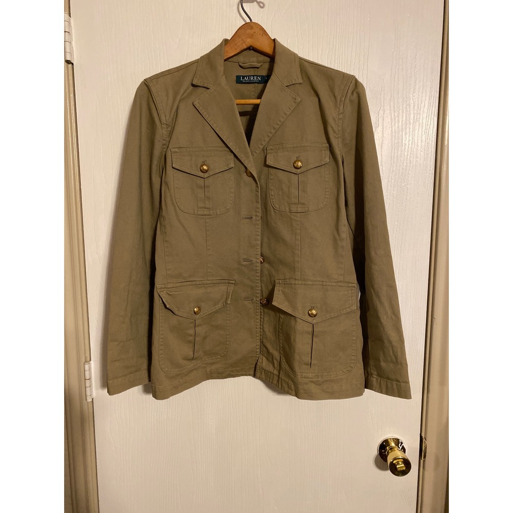 Lauren Ralph Lauren Khaki Tan Safari Field Jacket Gold Crest Buttons Size 4
0755